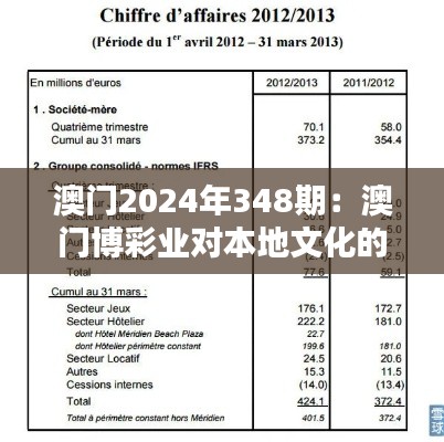 澳门2024年348期：澳门博彩业对本地文化的影响探讨