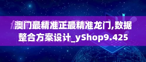 澳门最精准正最精准龙门,数据整合方案设计_yShop9.425